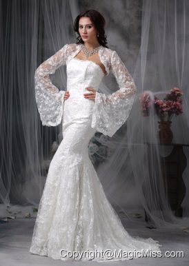 Modest Mermaid Strapless Court Train Lace Wedding Dress